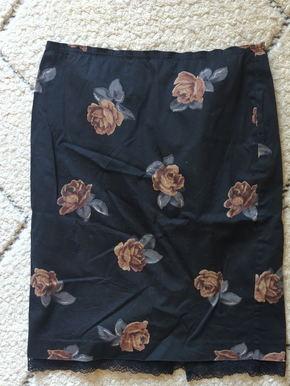 White House Black Market Black Pencil Skirt with Brown Floral Print